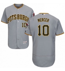 Mens Majestic Pittsburgh Pirates 10 Jordy Mercer Grey Road Flex Base Authentic Collection MLB Jersey