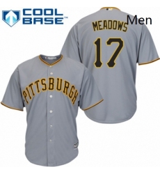 Mens Majestic Pittsburgh Pirates 17 Austin Meadows Replica Grey Road Cool Base MLB Jersey 