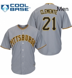 Mens Majestic Pittsburgh Pirates 21 Roberto Clemente Replica Grey Road Cool Base MLB Jersey