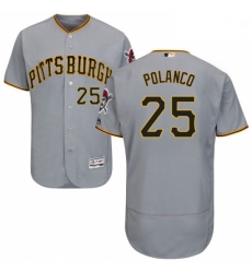 Mens Majestic Pittsburgh Pirates 25 Gregory Polanco Grey Road Flex Base Authentic Collection MLB Jersey