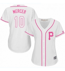 Womens Majestic Pittsburgh Pirates 10 Jordy Mercer Replica White Fashion Cool Base MLB Jersey 