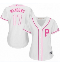 Womens Majestic Pittsburgh Pirates 17 Austin Meadows Replica White Fashion Cool Base MLB Jersey 