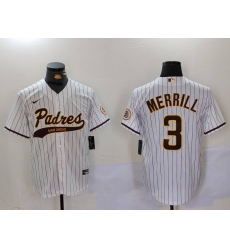 Men San Diego Padres 3 Jackson Merrill White Cool Base Stitched Baseball Jersey 023