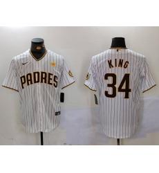 Men San Diego Padres 34 Michael King White Cool Base Stitched Baseball Jersey 5