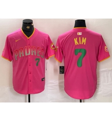 Men San Diego Padres  7 Ha Seong Kim Pink Cool Base Stitched Baseball Jersey 4