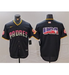 Men San Diego Padres Black Team Big Logo Cool Base Stitched Baseball Jersey 1