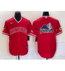 Men San Diego Padres Red Team Big Logo Cool Base With Patch Stitched Baseball Jerseys