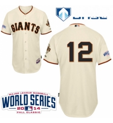 Mens Majestic San Francisco Giants 12 Joe Panik Replica Cream Home Cool Base w2014 World Series Patch MLB Jersey