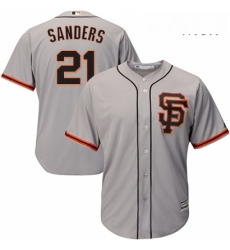 Mens Majestic San Francisco Giants 21 Deion Sanders Replica Grey Road 2 Cool Base MLB Jersey