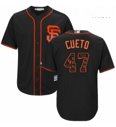 Mens Majestic San Francisco Giants 47 Johnny Cueto Authentic Black Team Logo Fashion Cool Base MLB Jersey