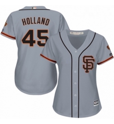 Womens Majestic San Francisco Giants 45 Derek Holland Replica Grey Road 2 Cool Base MLB Jersey 