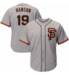 Youth Majestic San Francisco Giants 19 Alen Hanson Replica Grey Road 2 Cool Base MLB Jersey 