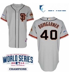 Youth Majestic San Francisco Giants 40 Madison Bumgarner Replica Grey Road 2 Cool Base w2014 World Series Patch MLB Jersey