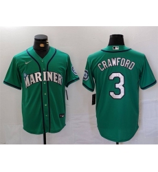 Men Seattle Mariners 3 J P  Crawford Aqua Cool Base Stitched Jersey