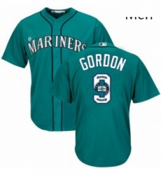 Mens Majestic Seattle Mariners 9 Dee Gordon Authentic Teal Green Team Logo Fashion Cool Base MLB Jersey 