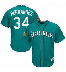 Youth Majestic Seattle Mariners 34 Felix Hernandez Authentic Aqua 2017 Spring Training Cool Base MLB Jersey