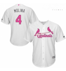 Mens Majestic St Louis Cardinals 4 Yadier Molina Replica White 2016 Mothers Day Cool Base MLB Jersey