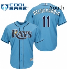 Youth Majestic Tampa Bay Rays 11 Adeiny Hechavarria Replica Light Blue Alternate 2 Cool Base MLB Jersey 