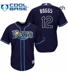 Youth Majestic Tampa Bay Rays 12 Wade Boggs Replica Navy Blue Alternate Cool Base MLB Jersey