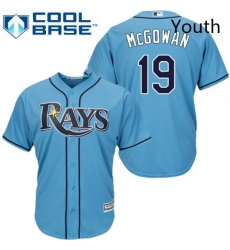 Youth Majestic Tampa Bay Rays 19 Dustin McGowan Authentic Light Blue Alternate 2 Cool Base MLB Jersey 