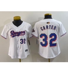 Women Texas Rangers 32 Evan Carter White Gold Stitched Baseball Jersey 1