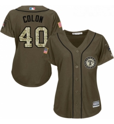 Womens Majestic Texas Rangers 40 Bartolo Colon Replica Green Salute to Service MLB Jersey 