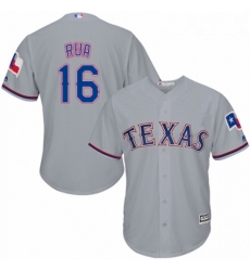 Youth Majestic Texas Rangers 16 Ryan Rua Replica Grey Road Cool Base MLB Jersey 