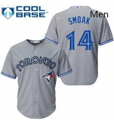 Mens Majestic Toronto Blue Jays 14 Justin Smoak Replica Grey Road MLB Jersey