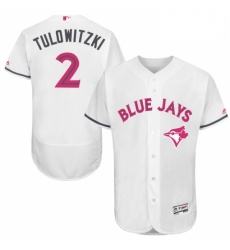 Mens Majestic Toronto Blue Jays 2 Troy Tulowitzki Authentic White 2016 Mothers Day Fashion Flex Base Jersey