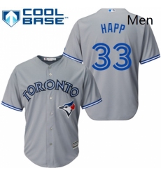 Mens Majestic Toronto Blue Jays 33 JA Happ Replica Grey Road MLB Jersey