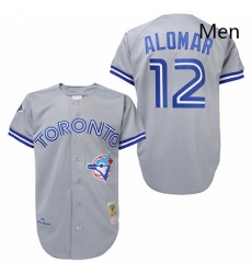 Mens Mitchell and Ness Toronto Blue Jays 12 Roberto Alomar Replica Grey Throwback MLB Jersey