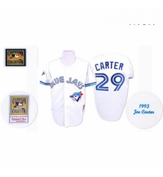 Mens Mitchell and Ness Toronto Blue Jays 29 Joe Carter Authentic White Throwback MLB Jersey