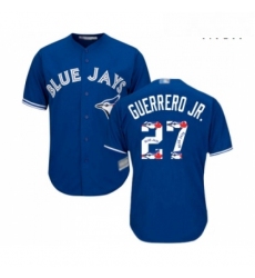 Mens Toronto Blue Jays 27 Vladimir Guerrero Jr Authentic Blue Team Logo Fashion Baseball Jersey 