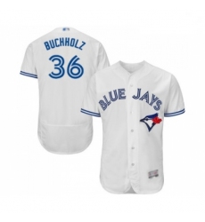 Mens Toronto Blue Jays 36 Clay Buchholz White Home Flex Base Authentic Collection Baseball Jersey