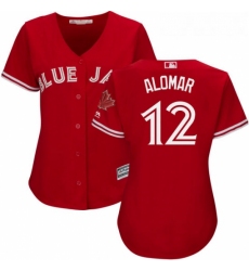 Womens Majestic Toronto Blue Jays 12 Roberto Alomar Replica Scarlet Alternate MLB Jersey