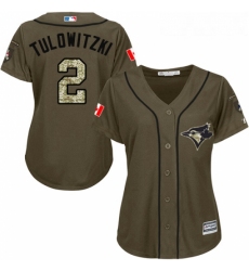 Womens Majestic Toronto Blue Jays 2 Troy Tulowitzki Replica Green Salute to Service MLB Jersey