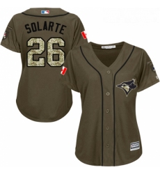 Womens Majestic Toronto Blue Jays 26 Yangervis Solarte Authentic Green Salute to Service MLB Jersey 