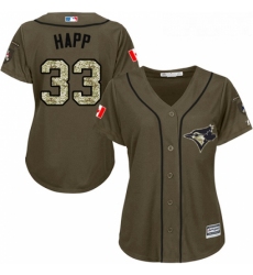 Womens Majestic Toronto Blue Jays 33 JA Happ Authentic Green Salute to Service MLB Jersey