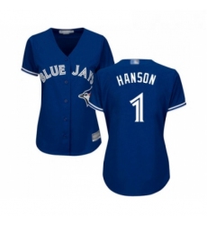 Womens Toronto Blue Jays 1 Alen Hanson Replica Blue Alternate Baseball Jersey 