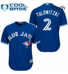 Youth Majestic Toronto Blue Jays 2 Troy Tulowitzki Replica Blue Alternate MLB Jersey