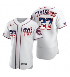 Men Washington Nationals 37 Stephen Strasburg Men Nike White Fluttering USA Flag Limited Edition Flex Base MLB Jersey