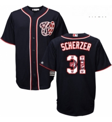 Mens Majestic Washington Nationals 31 Max Scherzer Authentic Navy Blue Team Logo Fashion Cool Base MLB Jersey