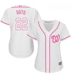 Nationals #22 Juan Soto White Pink Fashion Women Stitched Baseball Jersey