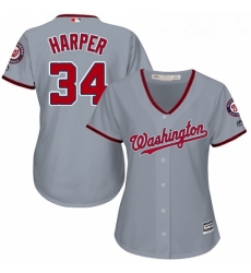 Womens Majestic Washington Nationals 34 Bryce Harper Replica Grey Road Cool Base MLB Jersey