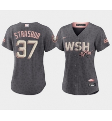 Women's Washington Nationals #37 Stephen Strasburg 2022 Gray City Connect Cherry Blossom Stitched Jersey