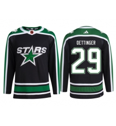 Men Dallas Stars 29 Jake Oettinger Black 2022 23 Reverse Retro Stitched Jersey