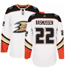 Mens Adidas Anaheim Ducks 22 Dennis Rasmussen Authentic White Away NHL Jersey 