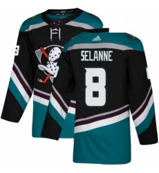 Mens Adidas Anaheim Ducks 8 Teemu Selanne Authentic Black Teal Third NHL Jersey 