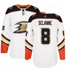 Mens Adidas Anaheim Ducks 8 Teemu Selanne Authentic White Away NHL Jersey 