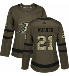 Womens Adidas Anaheim Ducks 21 Chris Wagner Authentic Green Salute to Service NHL Jersey 